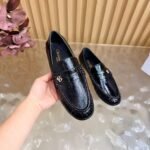Women's Patent Leather Loafers - Genuine Leather Flat Shoes with Sheepskin Lining & Metal Buckle