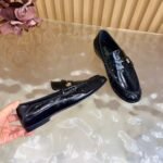 Women's Patent Leather Loafers - Genuine Leather Flat Shoes with Sheepskin Lining & Metal Buckle